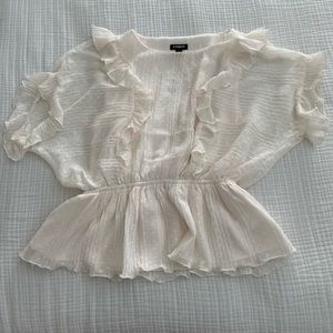 Cream textured ruffled short sleeve top